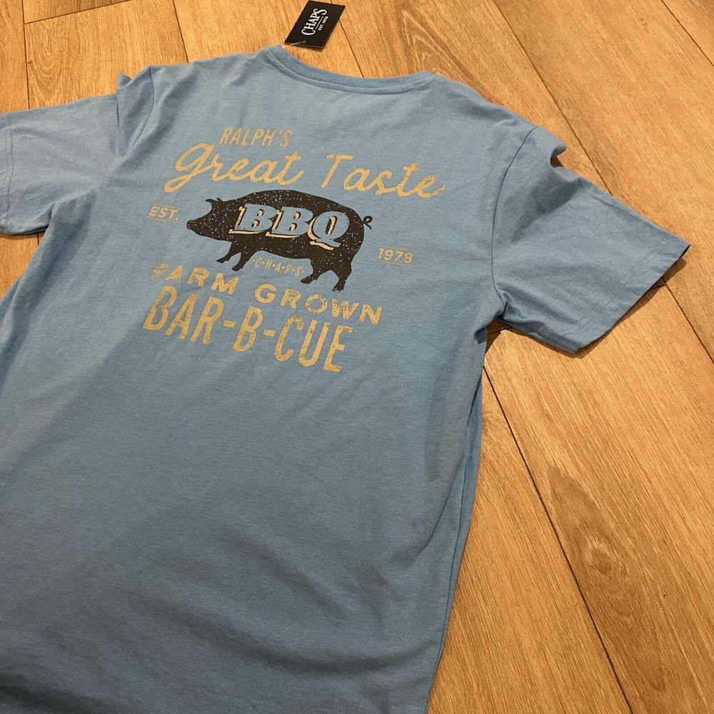 Chaps Men's Graphic Tee BBQ Summer Azure Blue Size Medium NEW Comfort